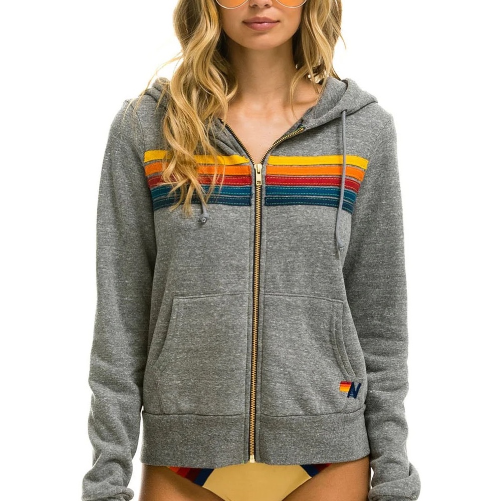 NWT Aviator Nation Gray Hoodie with Rainbow Stripes